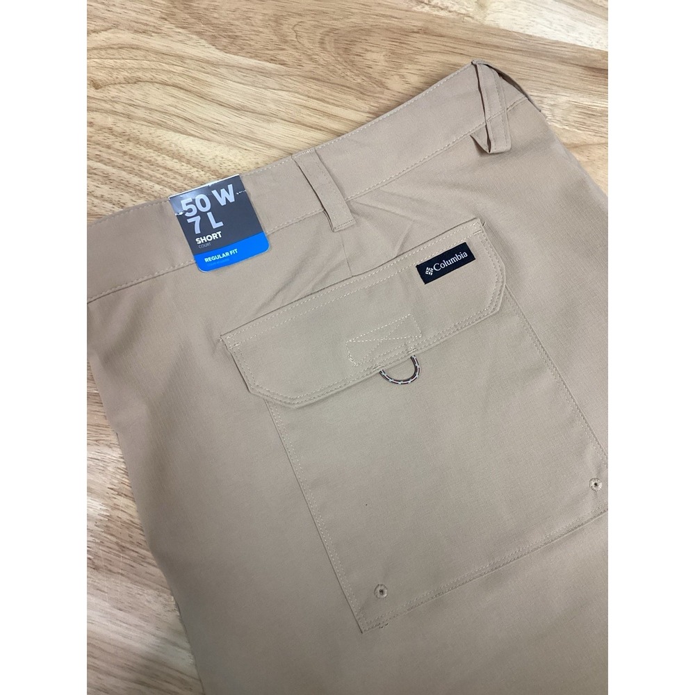 NWT Mens Columbia Utility Shorts Beige 50 X 7 Wicking #2114762